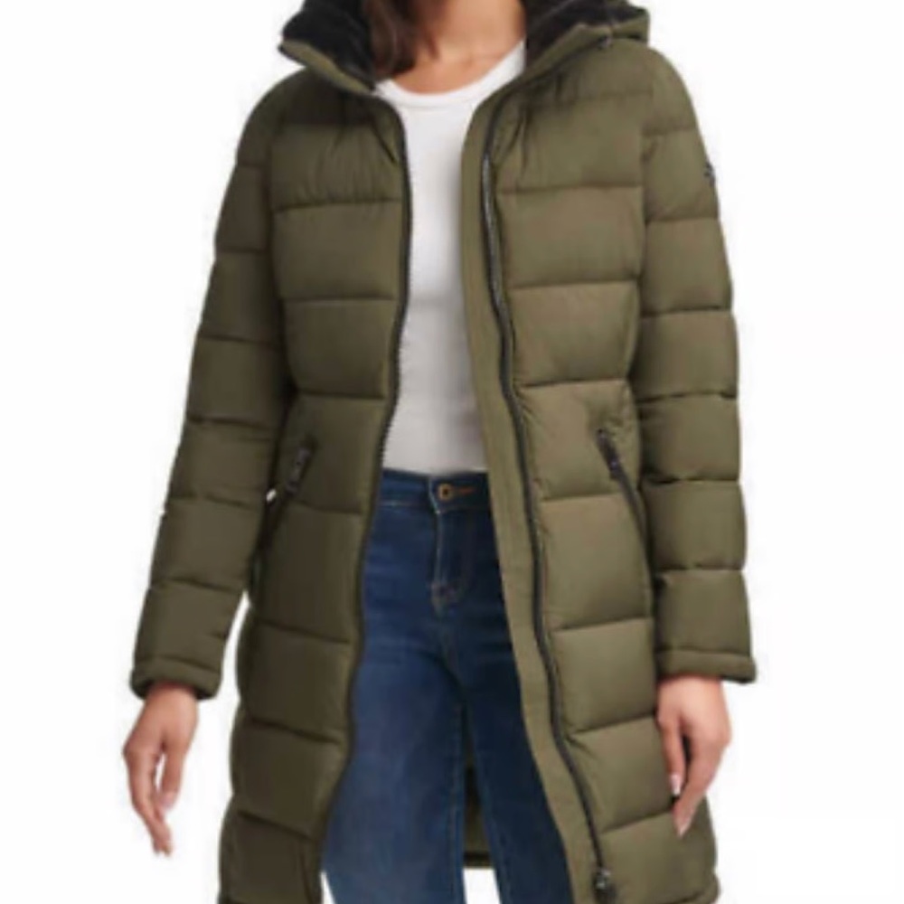 Andrew Marc Ladies' Long Stretch Parka Jacket, Olivine, Small
